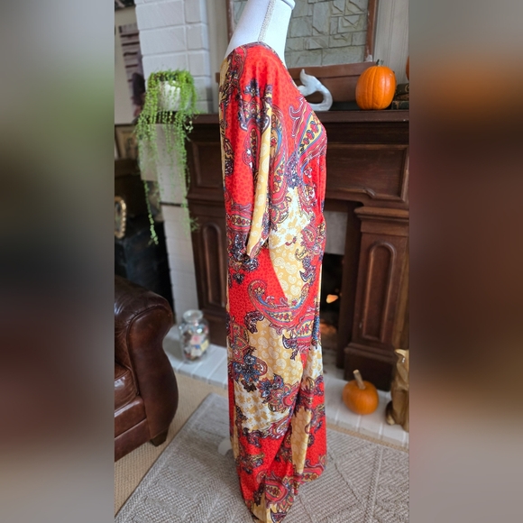💐 VENUS Womens Multicolor Maxi Dress Size XL V-Neck  Front Slit Stretch - Picture 7 of 10